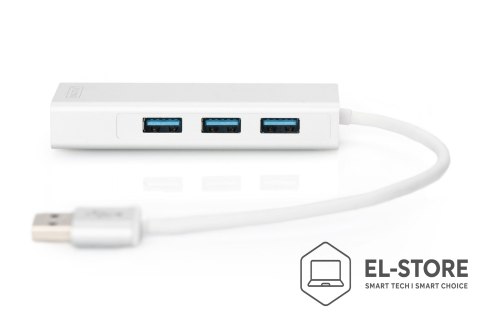 DIGITUS HUB 3-portowy USB 3.0 SuperSpeed z LANGigabit LAN adapter, aluminium