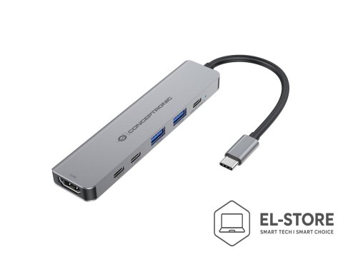 No name CONCEPTRONIC 6-1 Dock USB-C->HDMI/2xUSB-A/2xUSB-C/+ 25cm gr