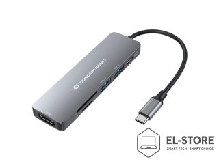 No name CONCEPTRONIC 6-1 Dock USB-C->HDMI/2xUSB-A/SD/TF/+ 15cm gr