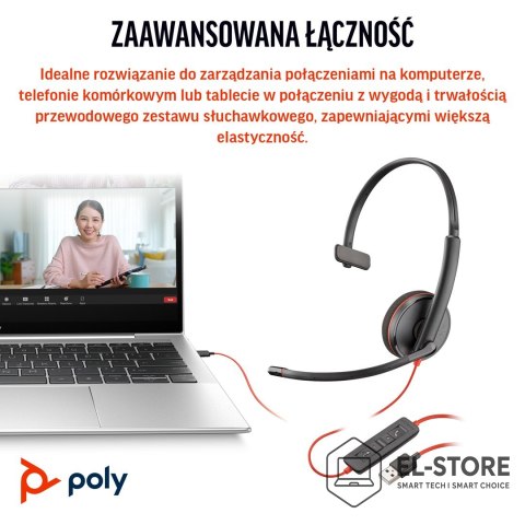 POLY Poly Blackwire 3210 Monaural USB-C Headset +USB-C/A Adapter