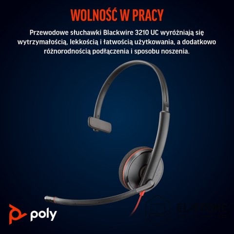 POLY Poly Blackwire 3210 Monaural USB-C Headset +USB-C/A Adapter