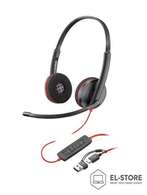 POLY Poly Blackwire 3220 Stereo USB-C Headset +USB-C/A Adapter