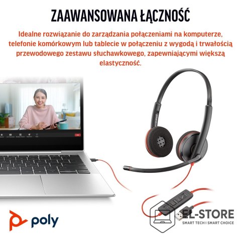 POLY Poly Blackwire 3220 Stereo USB-C Headset +USB-C/A Adapter