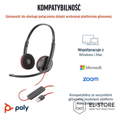 POLY Poly Blackwire 3220 Stereo USB-C Headset +USB-C/A Adapter