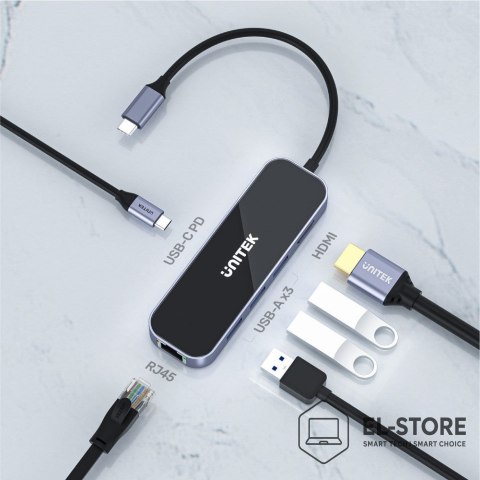 UNITEK UNITEK HUB USB-C 3.1, RJ-45,3XUSB-A,HDMI,4K,PD100W
