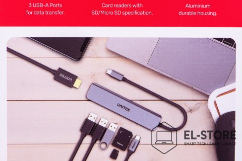 UNITEK UNITEK HUB USB-C H1118A; USB-A x3, USB-C, HDMI, SD, microSD