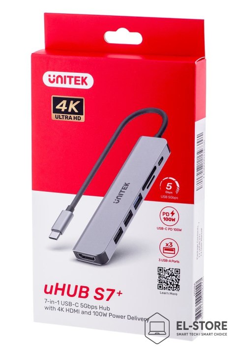 UNITEK UNITEK HUB USB-C H1118A; USB-A x3, USB-C, HDMI, SD, microSD