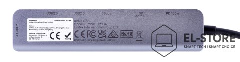 UNITEK UNITEK HUB USB-C H1118A; USB-A x3, USB-C, HDMI, SD, microSD