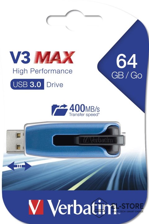 Verbatim Verbatim Store 'n' Go V3 Max pamięć USB 64 GB USB Typu-A 3.2 Gen 1 (3.1 Gen 1) Niebieski