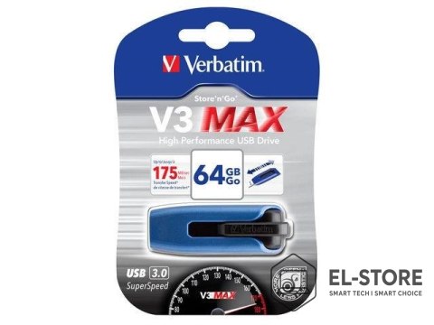 Verbatim Verbatim Store 'n' Go V3 Max pamięć USB 64 GB USB Typu-A 3.2 Gen 1 (3.1 Gen 1) Niebieski