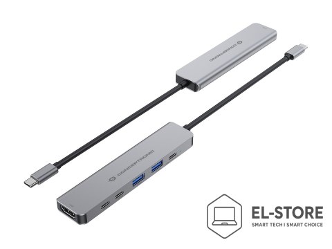 No name CONCEPTRONIC 6-1 Dock USB-C->HDMI/2xUSB-A/2xUSB-C/+ 25cm gr