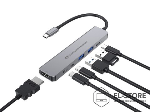 No name CONCEPTRONIC 6-1 Dock USB-C->HDMI/2xUSB-A/2xUSB-C/+ 25cm gr
