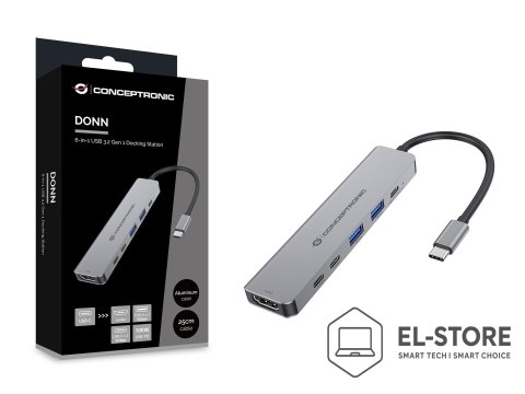 No name CONCEPTRONIC 6-1 Dock USB-C->HDMI/2xUSB-A/2xUSB-C/+ 25cm gr