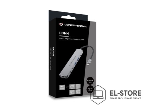 No name CONCEPTRONIC 6-1 Dock USB-C->HDMI/2xUSB-A/2xUSB-C/+ 25cm gr