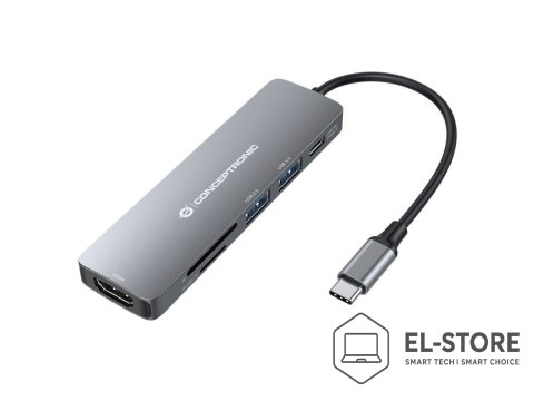 No name CONCEPTRONIC 6-1 Dock USB-C->HDMI/2xUSB-A/SD/TF/+ 15cm gr