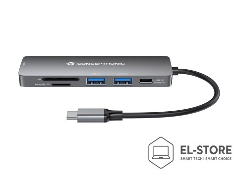 No name CONCEPTRONIC 6-1 Dock USB-C->HDMI/2xUSB-A/SD/TF/+ 15cm gr