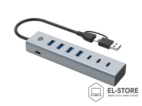 No name CONCEPTRONIC 7-Port Hub USB-A3.0/-C Adap.->4xA3.0+o.Netz. gr