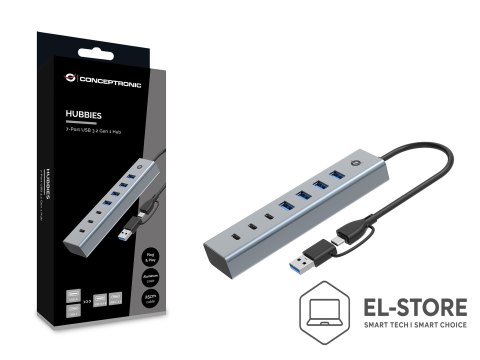 No name CONCEPTRONIC 7-Port Hub USB-A3.0/-C Adap.->4xA3.0+o.Netz. gr