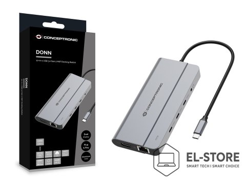 No name Conceptronic DONN34G stacja dokująca Przewodowa USB 3.2 Gen 2 (3.1 Gen 2) Type-C Szary