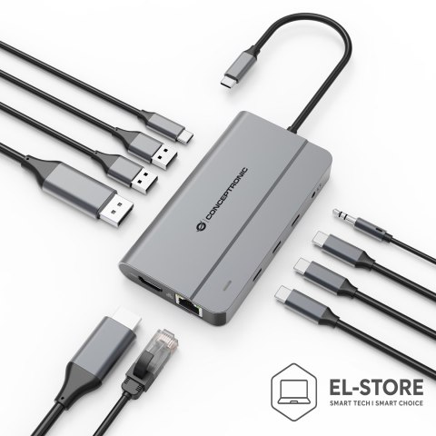 No name Conceptronic DONN34G stacja dokująca Przewodowa USB 3.2 Gen 2 (3.1 Gen 2) Type-C Szary