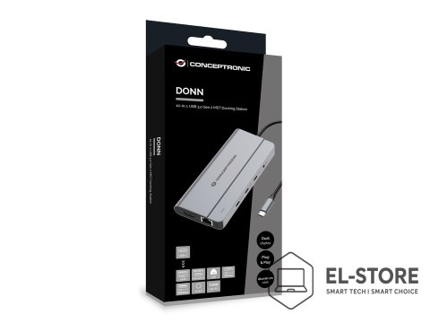 No name Conceptronic DONN34G stacja dokująca Przewodowa USB 3.2 Gen 2 (3.1 Gen 2) Type-C Szary