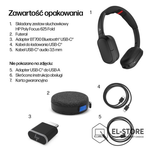 POLY HP Poly Składany stereofoniczny zestaw słuchawkowy Bluetooth Focus 625 Fold
