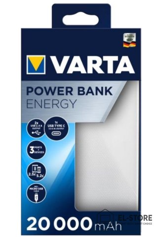 VARTA Varta Energy 20000 Litowo-polimerowy (LiPo) 20000 mAh Czarny, Biały