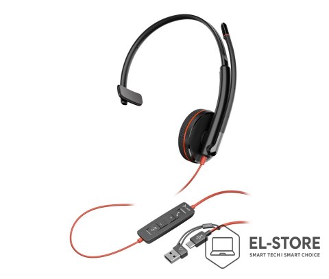 POLY Poly Blackwire 3210 Monaural USB-C Headset +USB-C/A Adapter