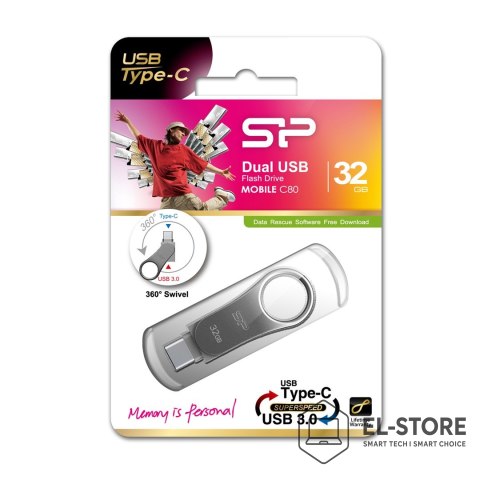 Silicon Power Pendrive Silicon Power Mobile C80 32GB Dual USB 3.1/Type-C Silver (SP032GBUC3C80V1S)