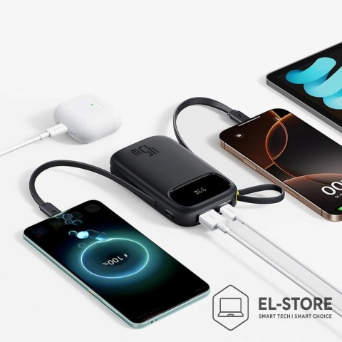 Baseus Powerbank Baseus EnerFill FC31 QPow3 20000mAh 45W z wyświetlaczem cyfrowym z 2 wbudowanymi kablami USB-C - czarny
