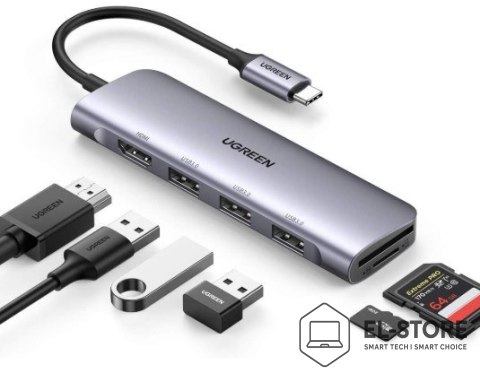UGREEN Ugreen Adapter HUB CM511 USB-C do HDMI, 3x USB-A 3.0, SD/TF