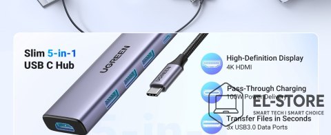 UGREEN Ugreen Adapter HUB CM511 USB-C do HDMI, 3x USB-A 3.0, SD/TF