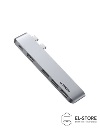 UGREEN Ugreen wielofunkcyjny HUB 2x USB Typ C na USB Typ C PD (Thunderbolt 3, 100W, 4K@60 Hz, 10 Gbps) / HDMI 4K@30 Hz / 3x USB 3.0 do 