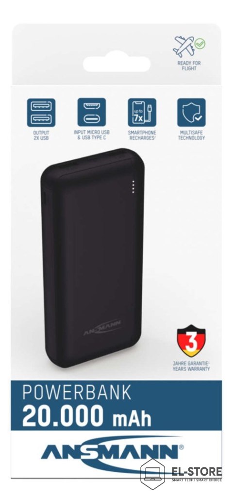 ANSMANN Ansmann PB212 Litowo-polimerowy (LiPo) 20000 mAh Czarny