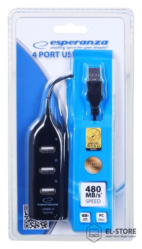Esperanza Hub Esperanza EA116 (4x USB 2.0; kolor czarny)