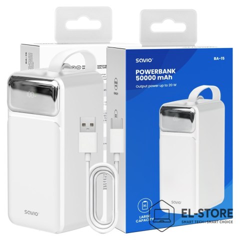 SAVIO Savio BA-15 bank mocy Litowo-polimerowy (LiPo) 50000 mAh Biały
