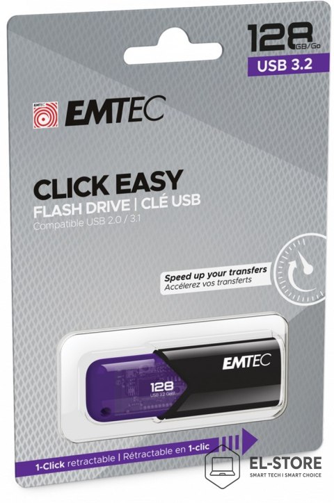 EMTEC Emtec Click Easy pamięć USB 128 GB USB Typu-A 3.2 Gen 1 (3.1 Gen 1) Czarny, Fioletowy