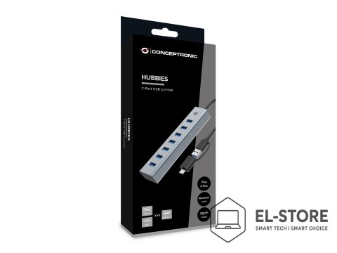 No name Conceptronic HUBBIES21G huby i koncentratory USB 3.2 Gen 1 (3.1 Gen 1) Type-A 5000 Mbit/s Szary