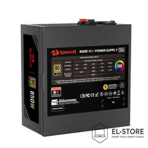 REDRAGON REDRAGON GC-PS007-1-V2 850W 80 Plus Gold LED moduł zasilaczy Czarny