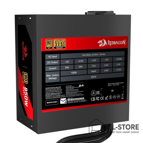 REDRAGON REDRAGON GC-PS007-SE 850W 80 Plus Gold ATX 3.1 moduł zasilaczy Czarny