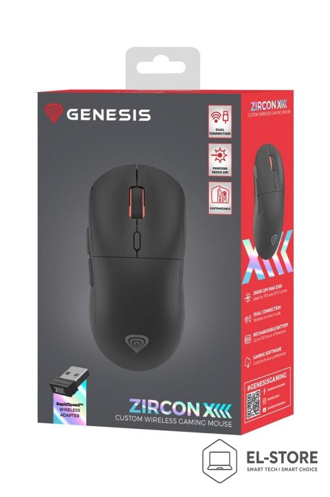 GENESIS GENESIS Zircon XIII myszka Gaming Oburęczny RF Wireless + USB Type-C Optyczny 26000 DPI