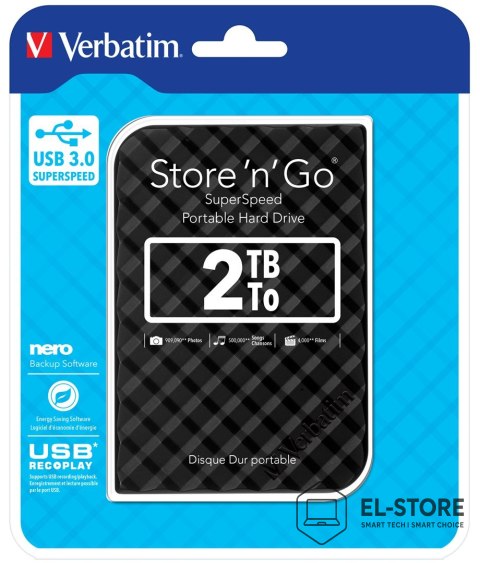 Verbatim Verbatim Przenośny dysk twardy Store 'n' Go USB 3.0 Portable Hard Drive 2 TB — czarny