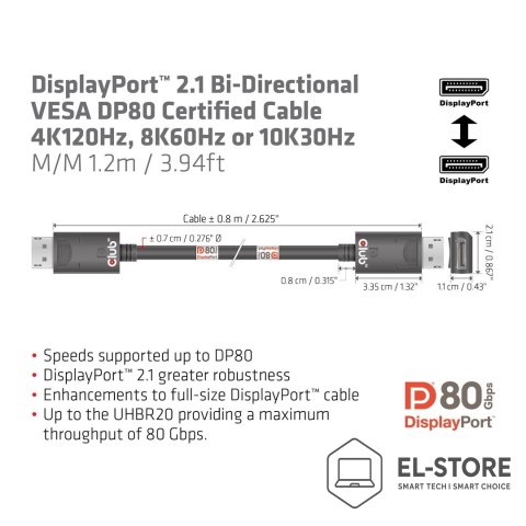 Club 3D CLUB3D CAC-1091 kabel DisplayPort 1,2 m Czarny