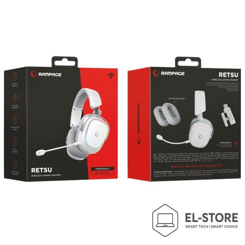 RAMPAGE RAMPAGE SŁUCHAWKI BEZPRZEWODOWE NAUSZNE RETSU BT 2.4G RGB WHITE