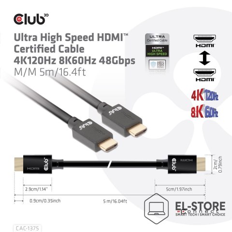 Club 3D Kabel Club3D CAC-1375 (Ultra High Speed HDMI™ Certified Cable 4K120Hz 8K60Hz 48Gbps M/M 5m)