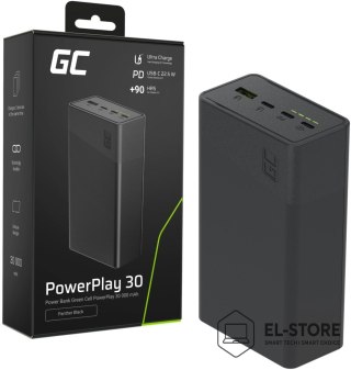 Green Cell Powerbank Greencell PowerPlay 30 - czarny 30 000mAh, 22,5W, 4 porty