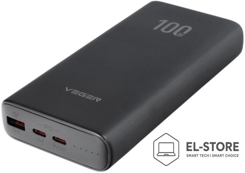 No name VEGER T100 bank mocy Litowo-jonowa (Li-Ion) 20000 mAh Czarny