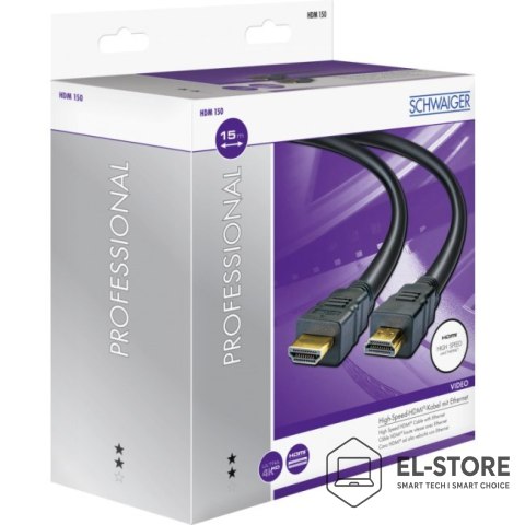 Schwaiger Schwaiger HDM150 013 kabel HDMI 15 m HDMI Typu A (Standard) Czarny, Złoto