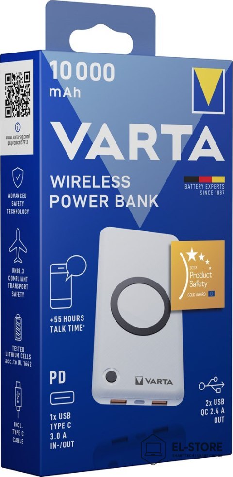 VARTA Varta 57913 Litowo-polimerowy (LiPo) 10000 mAh Bezprzewodowe ładowanie Biały