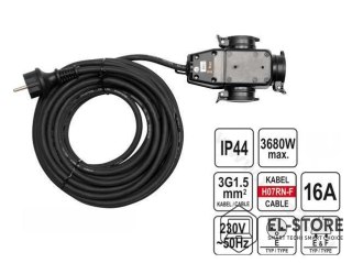 YATO Yato YT-81162 rozgałęziacz 20 m 3 x gniazdo sieciowe Wewnątrz/Na wolnym powietrzu Czarny